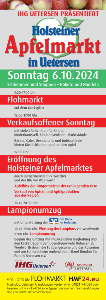 Apfelmarkt in Uetersen mit verkaufsoffenen Sonntag und Flohmarkt und viele weitere Attraktionen